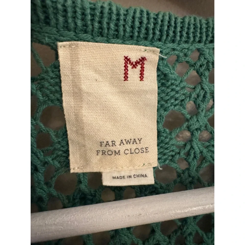 Anthropologie Far Away From Close Green Crochet Knit Open Cardigan Sweater M